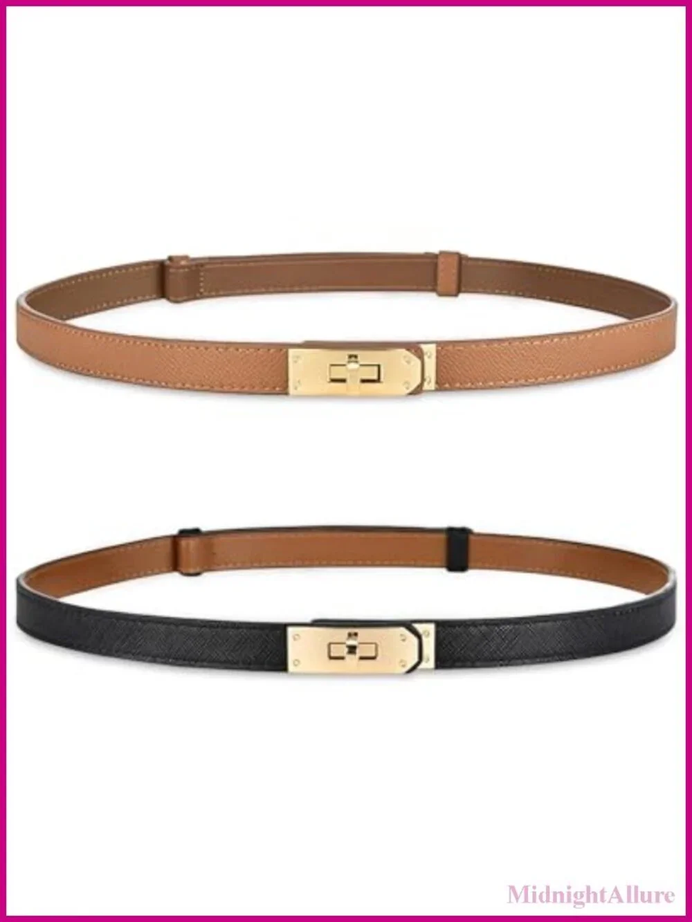 Skinny Leather Belt Adjustable Turn-Lock Buckle for Dresses Jeans Coats